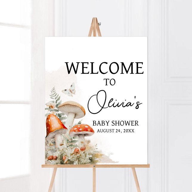 Välkomna till ett litet svampdjur poster (Little Mushroom Baby Shower Welcome Sign)