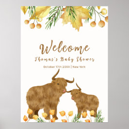 Välkomna till Fall Boho Highland Cow Baby Shower Poster