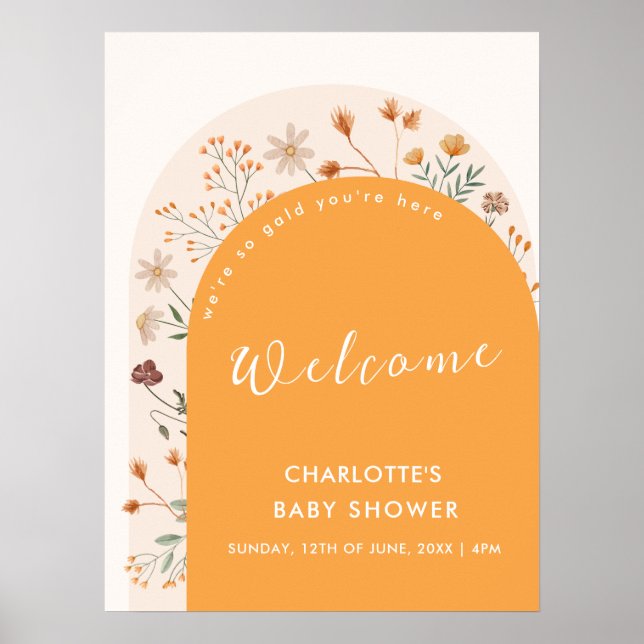 Välkomna till Fall Boho Wildblomch Arch Baby Showe Poster (Framsidan)