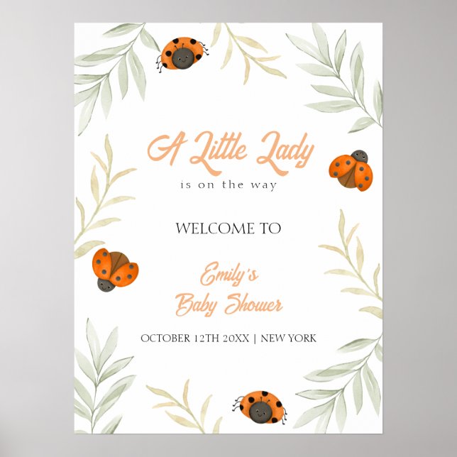 Välkomna till Fall Ladybug Greenery Baby Shower Poster (Framsidan)