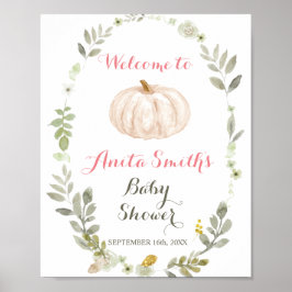 Välkomna till Fall Pumpkin Greenery Blommigt babyd Poster