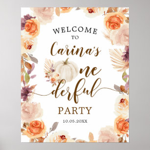 Välkomna till Fall Rustic Pumpkin Onederful Birthd Poster
