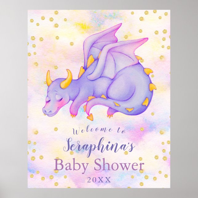 Välkomna till Fantasy Girls Lila Dragon Baby Showe Poster (Framsidan)