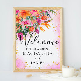 Välkomna till färgad Rosa och Orange Tropical Flow Poster