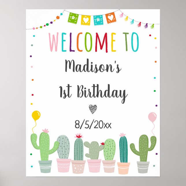 Välkomna till Fiesta Cactus Girl Birthday Poster (Framsidan)