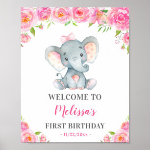 Välkomna till flicka elefant 1:a 2:a födelsedag Pa Poster