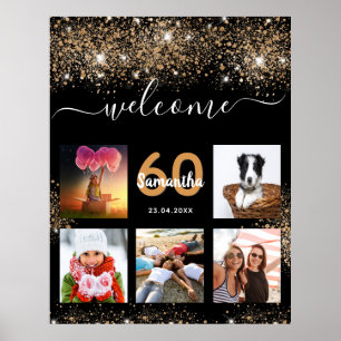 Välkomna till födelsedagsfest Black guld glitter Poster