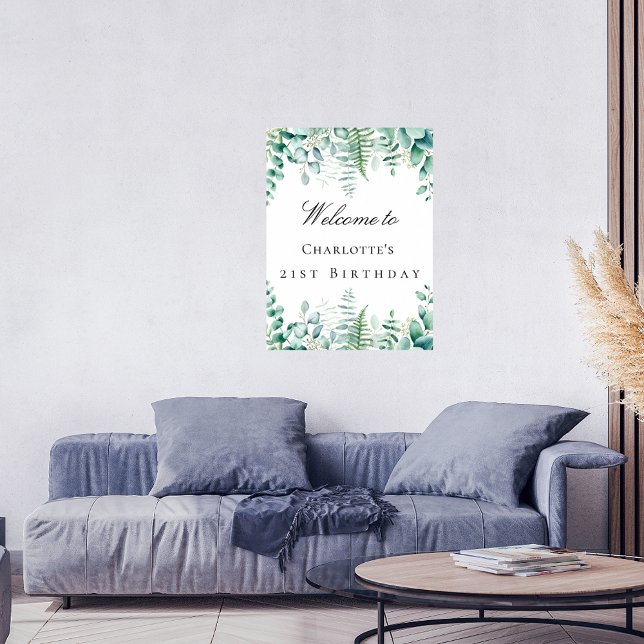Välkomna till födelsedagsfest eucalyptus greenery- poster (Skapare uppladdad)