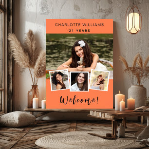 Välkomna till födelsedagsfesten Coral Photo Collag Poster