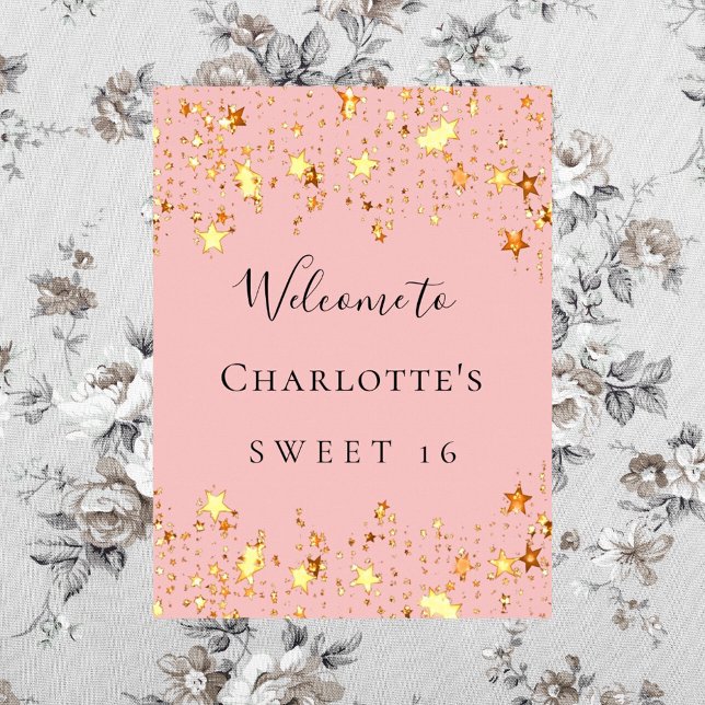 Välkomna till födelsedagsfestens  rosa-guld-stjärn poster (Skapare uppladdad)
