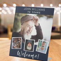 Välkomna till fotokollage blå vit födelsedagsfest