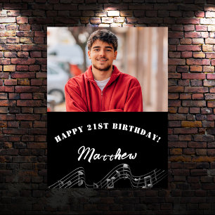 Välkomna till fotomusikfödelsedag för svartvita an poster