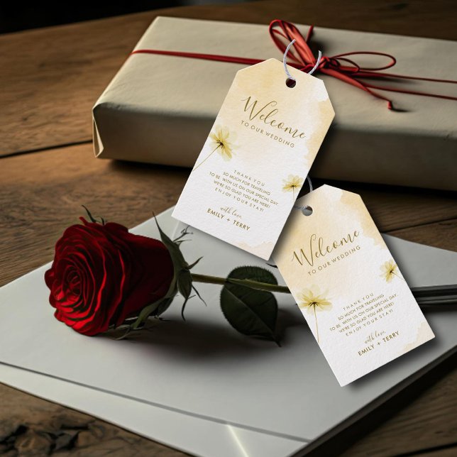 Välkomna till Golden Hour Grace & Blommigt Bröllop Presentetikett (Skapare uppladdad)