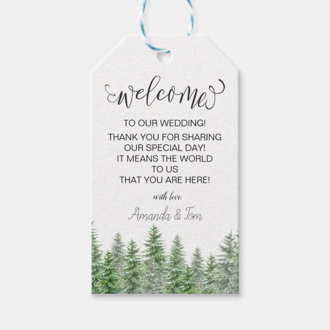 Välkomna till Grey Gräs Träd Calligraphy Bröllop Presentetikett (Framsidan)