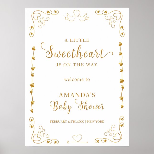 Välkomna till guld Elegant Baby Shower Poster (Framsidan)
