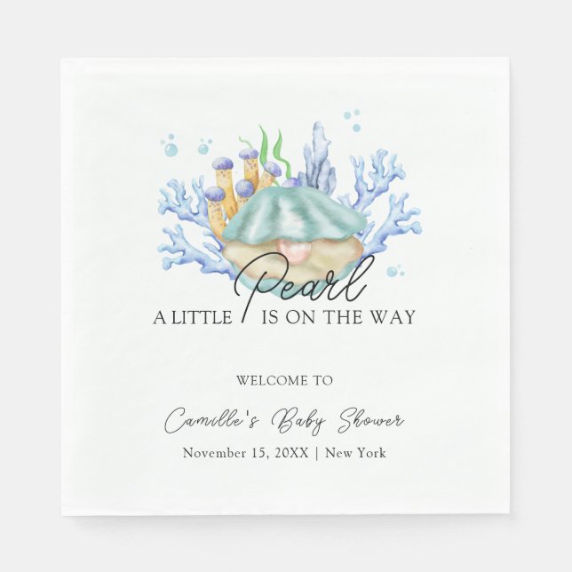 Välkomna till havets pärla under babyduschen i hav pappersservett (Framsidan)