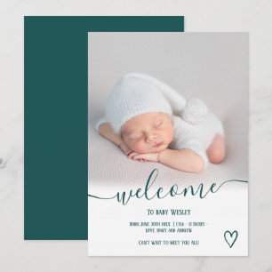 Välkomna till hjärtskript, fotopojke i baby meddelande