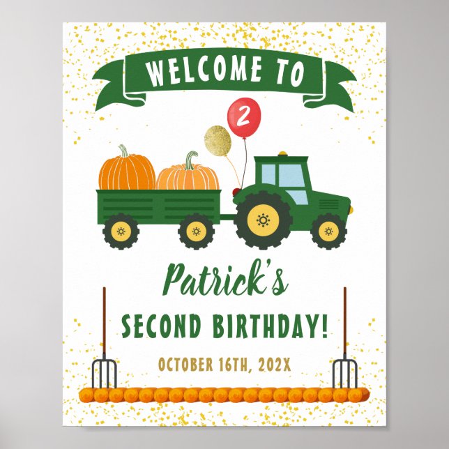 Välkomna till hösten Pumpkin Tractor Fall Birthday Poster (Framsidan)