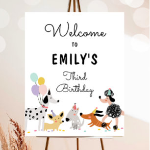 Välkomna till hund Puppy Pawty Modern Girl Birthda Poster
