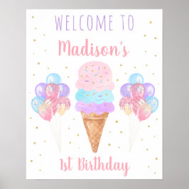 Välkomna till Ice Cream Rosa Guld Pastel Birthday  Poster