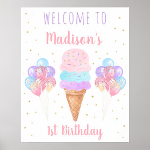 Välkomna till Ice Cream Rosa Guld Pastel Birthday Poster