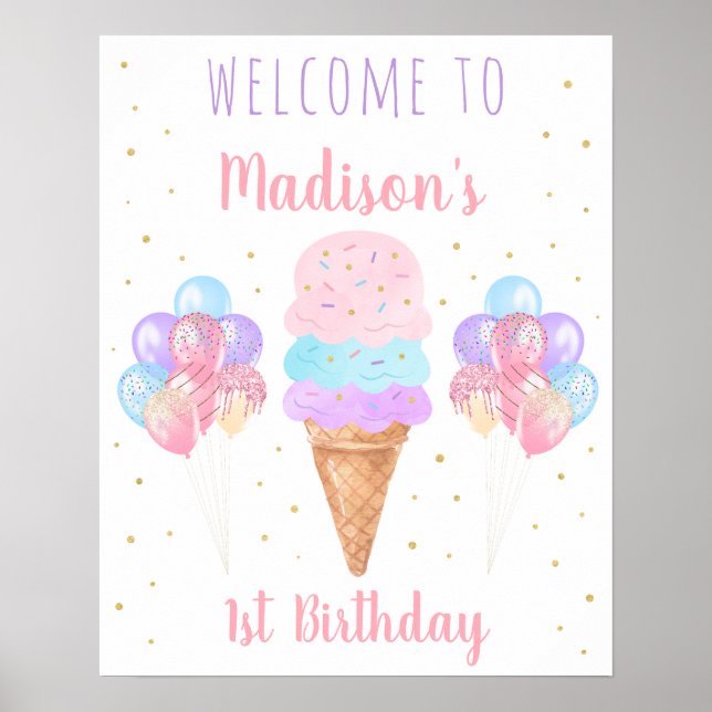 Välkomna till Ice Cream Rosa Guld Pastel Birthday  Poster (Framsidan)