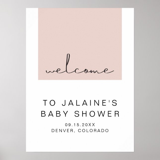 Välkomna till JALAINE Modern  Rosa Baby Shower Poster (Framsidan)