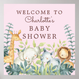 Välkomna till Jungle Animals Girls Baby Shower Poster