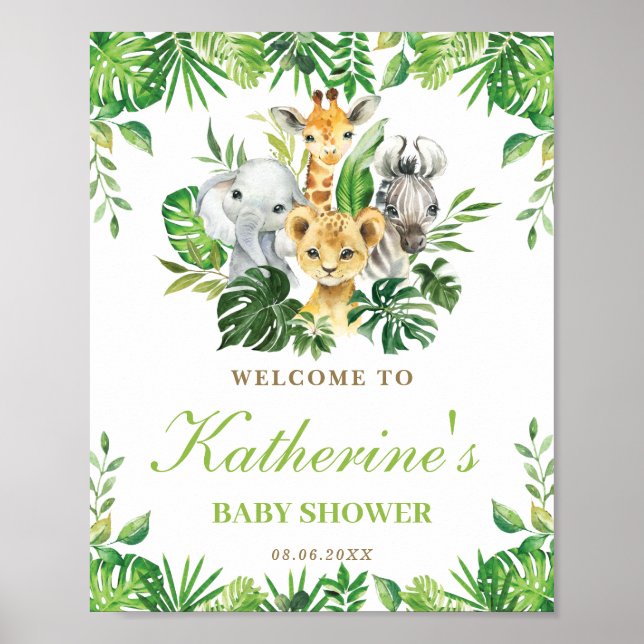 Välkomna till Jungle Animals Greenery Boy Shower V Poster (Framsidan)