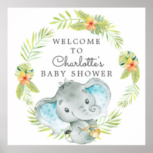 Välkomna till Jungle Boy Elephant Baby Shower Poster