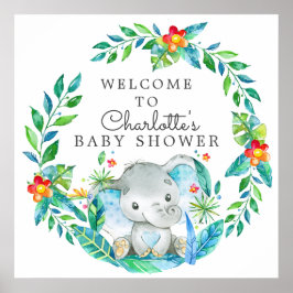 Välkomna till Jungle Elephant Baby Shower Poster