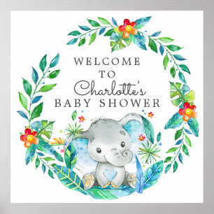 Välkomna till Jungle Elephant Baby Shower Poster