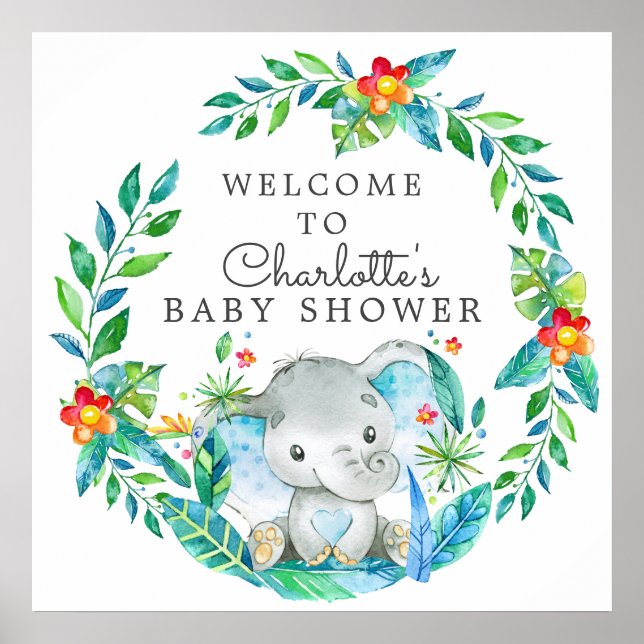 Välkomna till Jungle Elephant Baby Shower Poster (Framsidan)