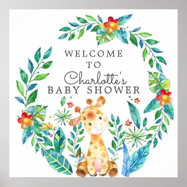 Välkomna till Jungle Giraffe Baby Shower Poster (Framsidan)