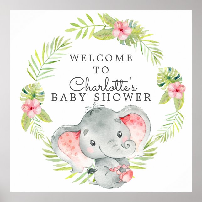 Välkomna till Jungle Girl Elephant Baby Shower Poster (Framsidan)