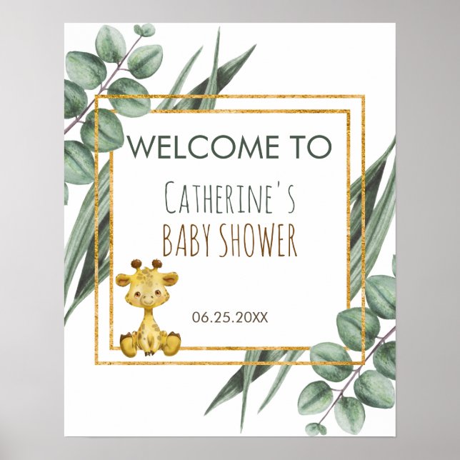 Välkomna till Jungle Safari Giraffe Baby Shower Poster (Framsidan)