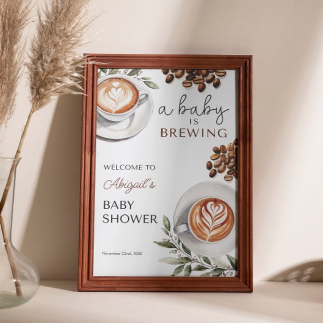 Välkomna till kaffebabyskor - Baby andas 24 x 36 Poster (Coffee Baby Shower Welcome - Baby is Brewing 24x36 Poster)