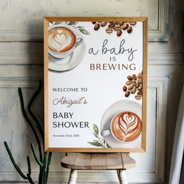 Välkomna till kaffebabyskor - Baby går 18 x 24 Poster (Coffee Baby Shower Welcome - Baby is Brewing 18x24 Poster)