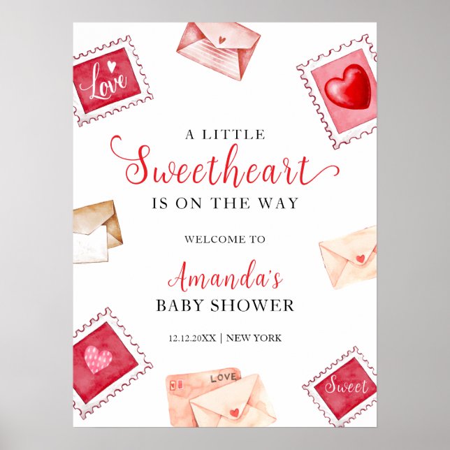 Välkomna till kärlek Brev Frimärke Baby Shower Väl Poster (Framsidan)