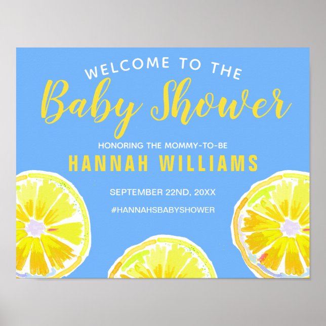 Välkomna till Lemon Slice Blue Baby Shower Poster (Framsidan)