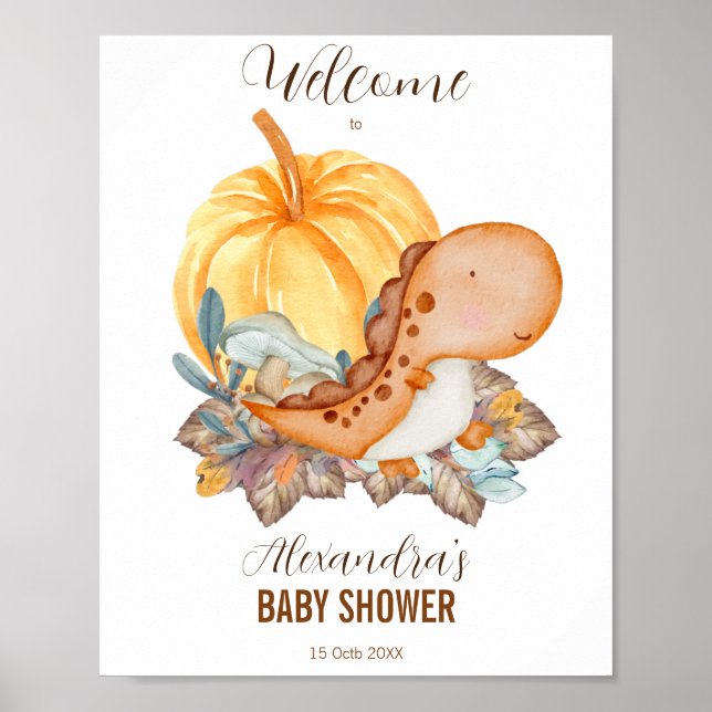 Välkomna till lilla pumpa och dinosauriebabydusch poster (Framsidan)