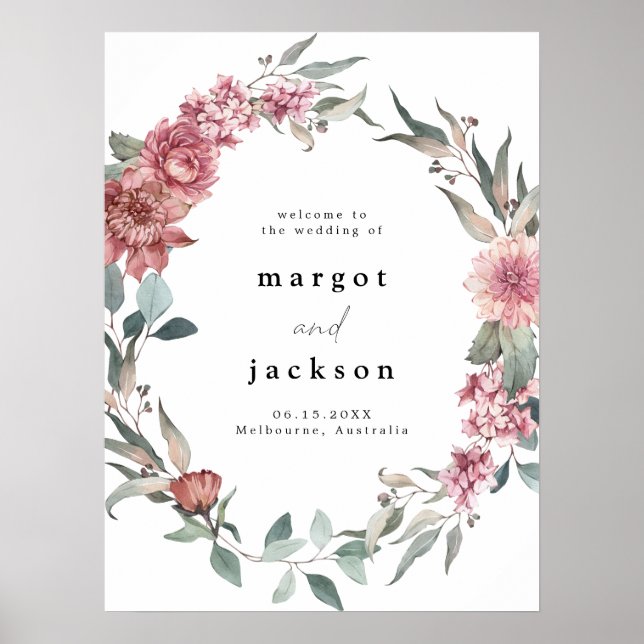 Välkomna till MarGOT Rustic Dusty Ro  Bröllop Poster (Framsidan)