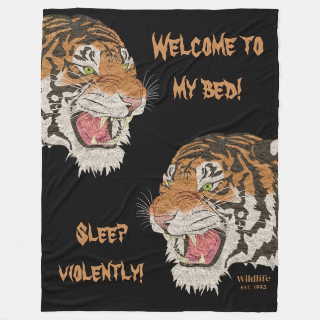 Välkomna till min säng och sömn, tigrar Black Fleecefilt (Framsidan)