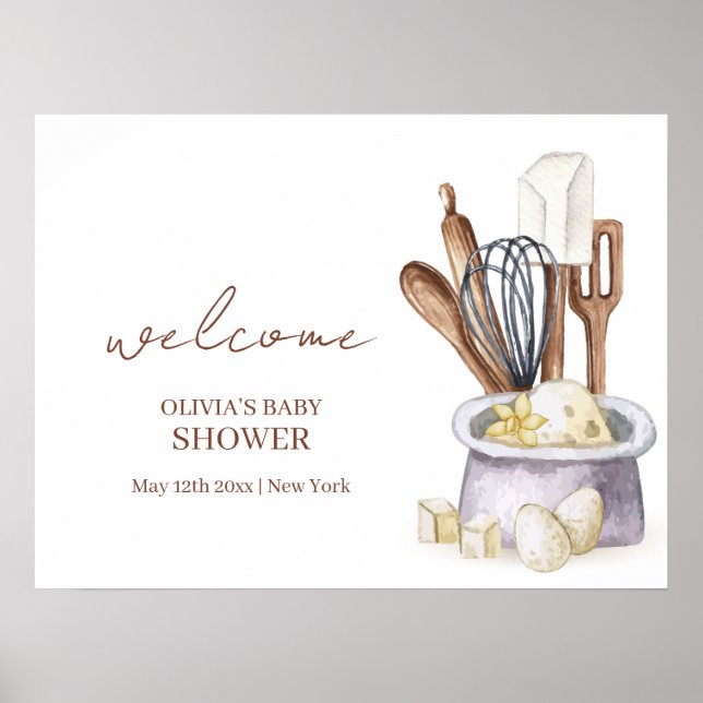 Välkomna till minimal Boho Bakery Chef Baby Shower Poster (Framsidan)