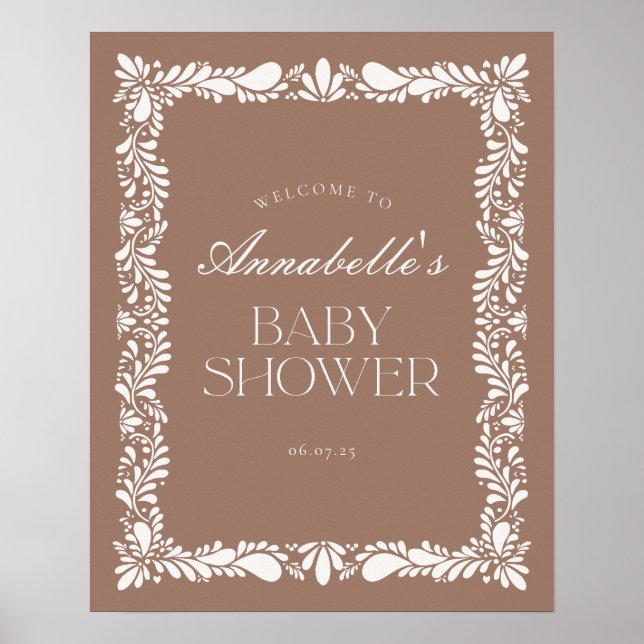 Välkomna till Mocha Brown Talavera Fiesta Baby Sho Poster (Framsidan)