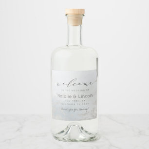 Välkomna till Ombre Dusty Blue Frosted Silver Bröl Spritflaskor Etikett