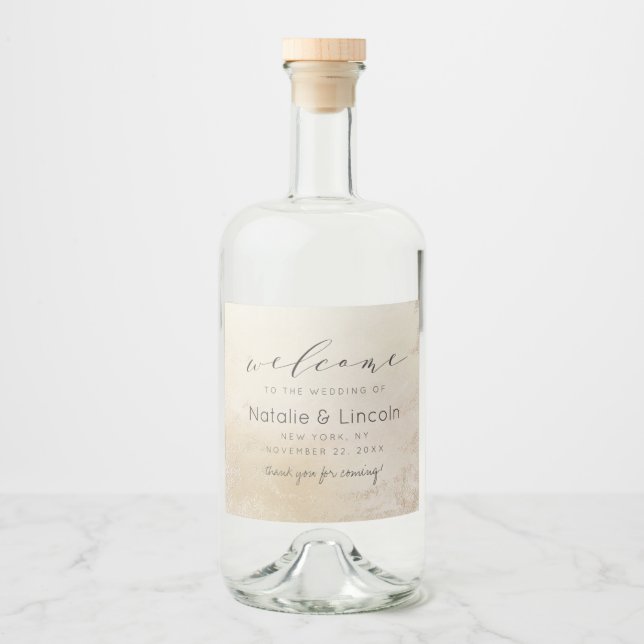 Välkomna till Ombre Gult Guld Frosted Foil Bröllop Spritflaskor Etikett (Framsida)