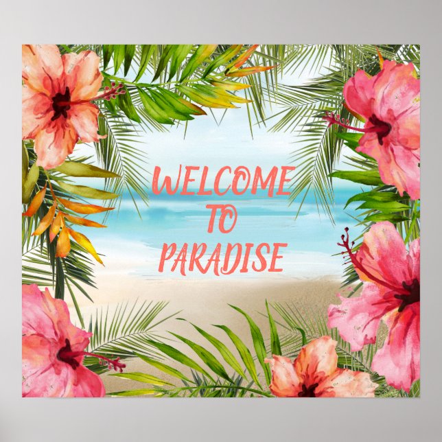 Välkomna till Paradise vid Tropical Island Beach Poster (Framsidan)