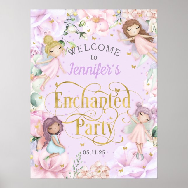 Välkomna till party Fairy Tema Flickans födelsedag Poster (Framsidan)