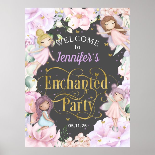 Välkomna till party Fairy Tema Flickans födelsedag Poster (Framsidan)
